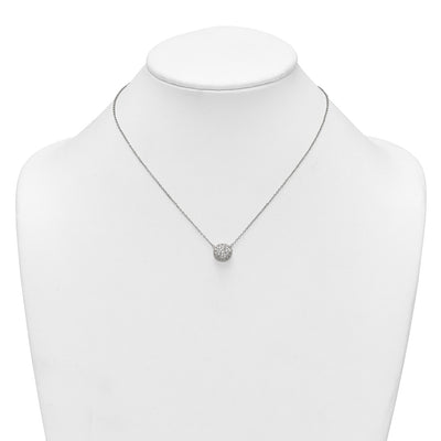 Sterling Silver Polished Pavé CZ Circle with Extension Necklace, 18 x 11.2mm