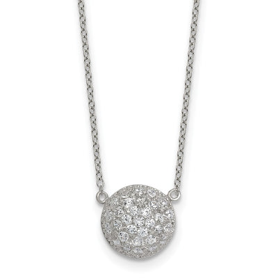 Sterling Silver Polished Pavé CZ Circle with Extension Necklace, 18 x 11.2mm