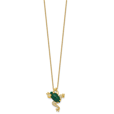 Sterling Silver Gold-tone CZ and Lab Created Malachite Frog Necklace