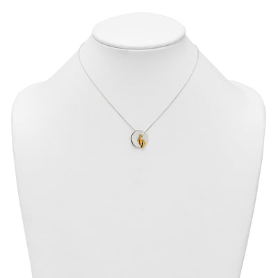 Sterling Silver with Gold-tone Polished Footprint Dangle on Disc Necklace