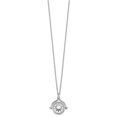 Sterling Silver Rhodium-plated Sun Front/Moon and Star Back Reversible Spinning Pendant Necklace