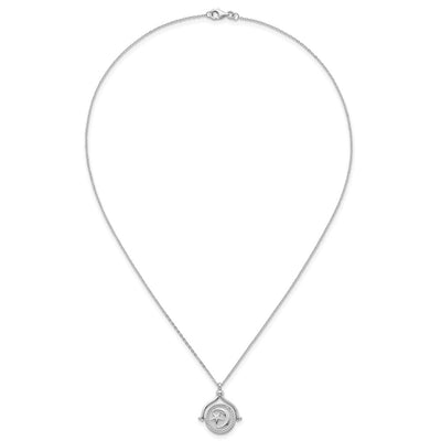 Sterling Silver Rhodium-plated Sun Front/Moon and Star Back Reversible Spinning Pendant Necklace