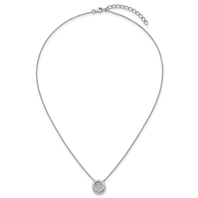 Sterling Silver Rhodium-plated CZ Round Cluster with Extension Necklace