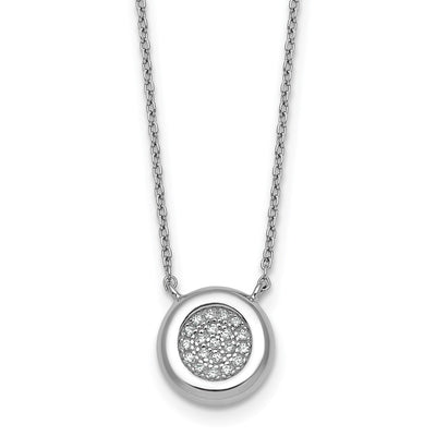 Sterling Silver Rhodium-plated CZ Round Cluster with Extension Necklace