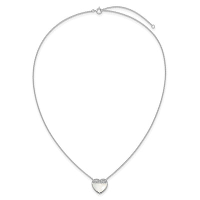 Sterling Silver Rhodium-plated Polished Mother of Pearl and CZ Heart with Extender Necklace