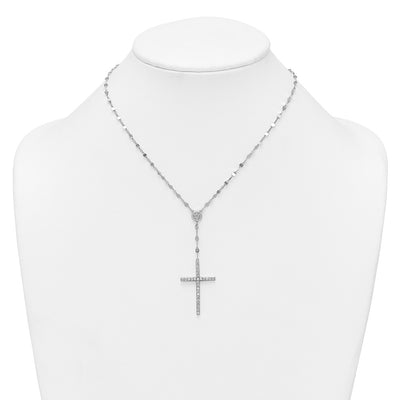 Sterling Silver Rhodium-plated Polished Fancy CZ Latin Cross with Extension Necklace