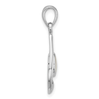 Sterling Silver Rhodium-plated Polished Round Mother of Pearl in Teardrop Pendant
