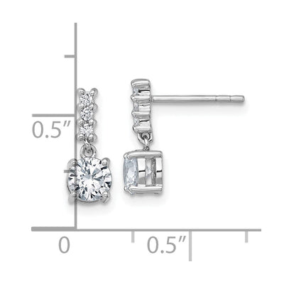 Sterling Silver Rhodium-plated Polished Round CZ Post Dangle Earrings, 13.6 x 5mm