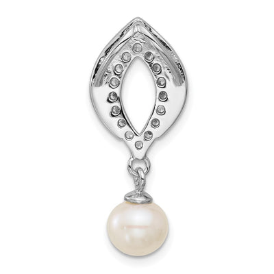 Sterling Silver Rhodium-plated Polished CZ and Freshwater Cultured Pearl Dangle Chain Slide Pendant
