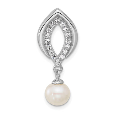 Sterling Silver Rhodium-plated Polished CZ and Freshwater Cultured Pearl Dangle Chain Slide Pendant
