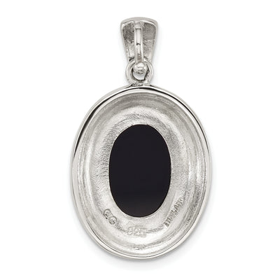 Sterling Silver Antiqued Marcasite with Black Agate and Mother of Pearl Cameo Pendant, 30.9 x 17.5mm