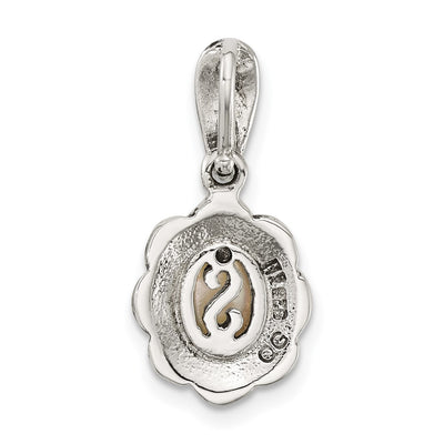 Sterling Silver Antiqued Marcasite and Mother of Pearl Oval Fancy Pendant