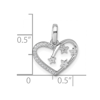 Sterling Silver Rhodium-plated CZ Polished Open Heart with Stars Pendant