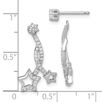 Sterling Silver Rhodium-plated Polished CZ Stud with Removeable Shooting Stars Jacket Earrings