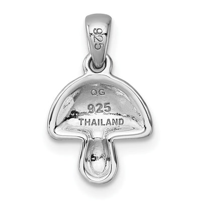 Sterling Silver Rhodium-plated Polished Red and White Enameled Mushroom Pendant