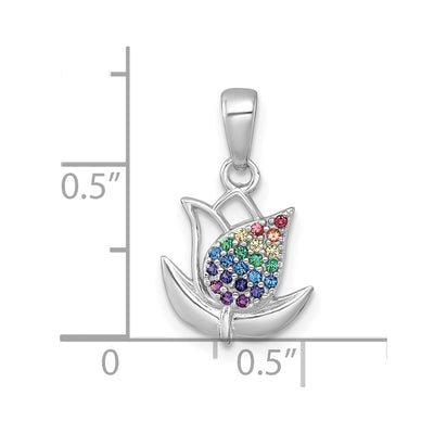 Sterling Silver Rhodium-plated Polished Rainbow Nano Crystals Tulip Pendant