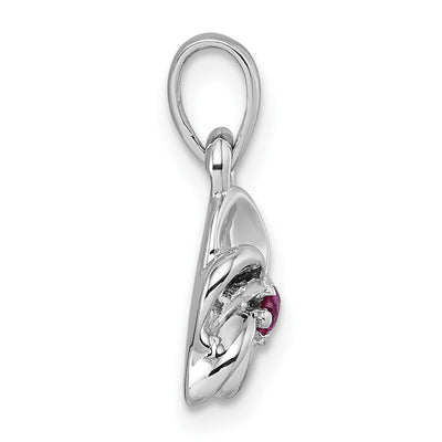 Sterling Silver Rhodium-plated Polished Red CZ Flower Pendant