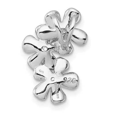Sterling Silver Rhodium-plated and Gold-plated with CZ Three Flowers Chain Slide Pendant