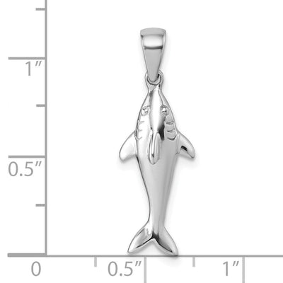 Sterling Silver Rhodium-plated Polished Shark Pendant