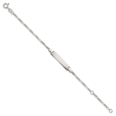 Sterling Silver Polished Figaro Link Childrens with Extension ID Bracelet