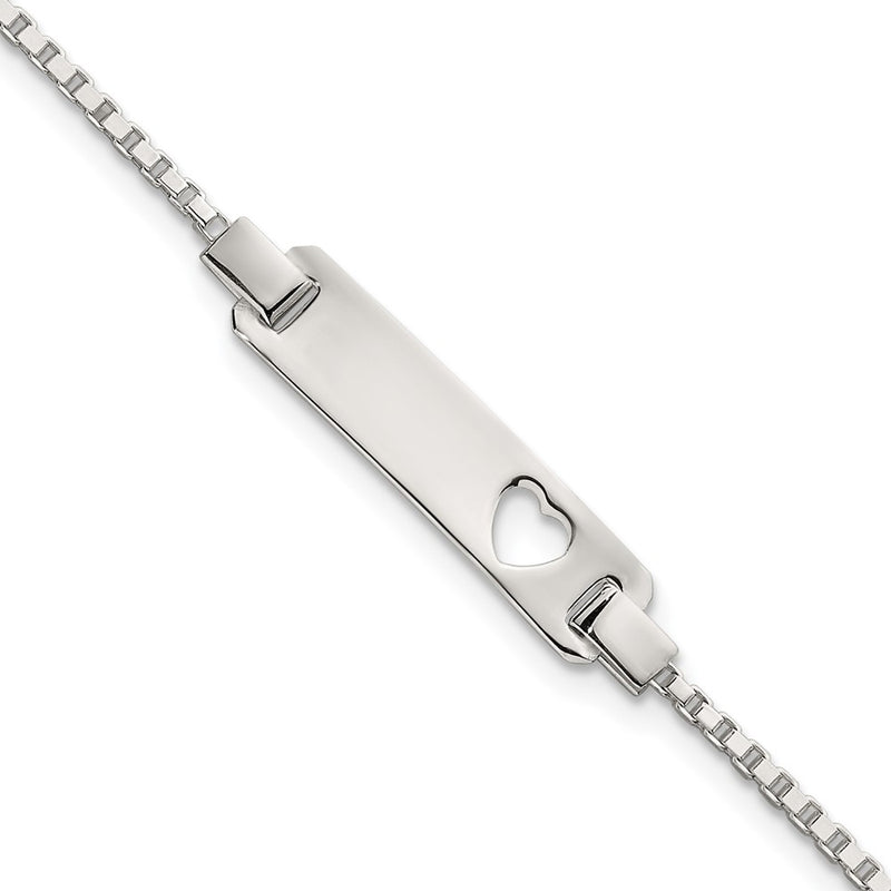 Sterling silver box link heart ID bracelet