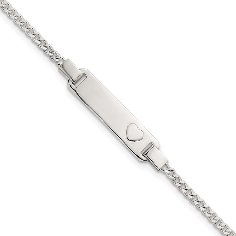 Sterling silver curb link heart ID bracelet