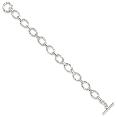 Sterling Silver Polished Fancy Link Toggle Bracelet