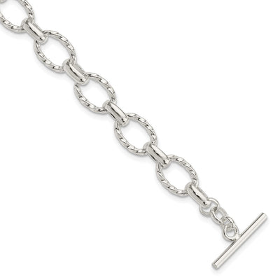 Sterling Silver Polished Fancy Link Toggle Bracelet