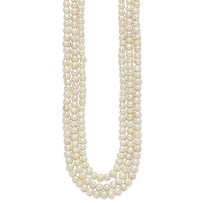 Sterling Silver Triple Strand White FW Cultured Pearl Necklace