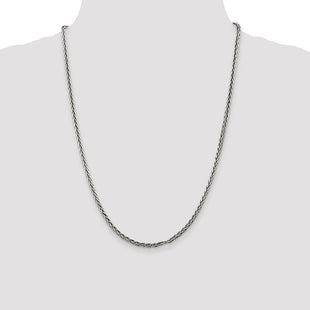 Sterling Silver Antiqued Solid Square Spiga Chain (Style QH369-24)