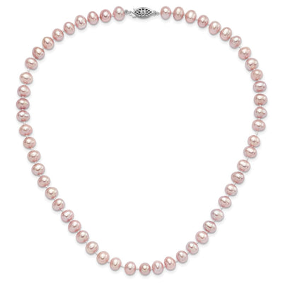 Sterling Silver Rhodium-plated Purple Near-Round Freshwater Cultured Pearl Necklace