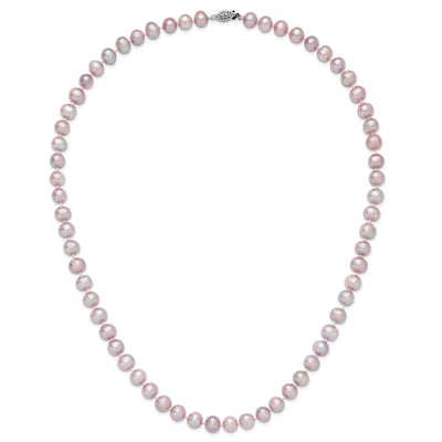 Sterling Silver Rhodium-plated Purple Near-Round Freshwater Cultured Pearl Necklace