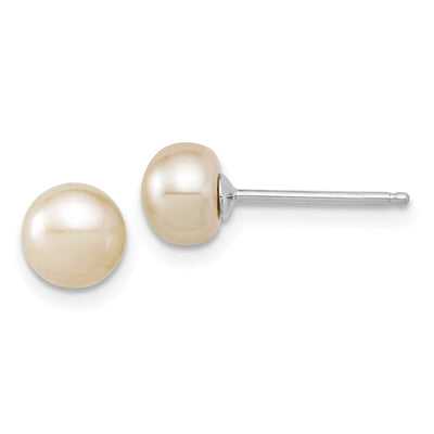 Sterling Silver Rhodium-plated White Semi-Round Freshwater Cultured Pearl Necklace, 7.25 in Bracelet and Button Post Earrings Set