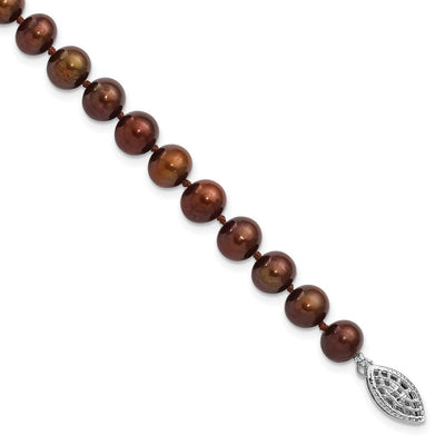 Sterling Silver Rhodium-plated Brown Near-Round Freshwater Cultured Pearl, 16 x 6 to 7mm