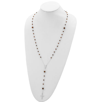Sterling Silver Polished Tiger Eye Bead Rosary Necklace