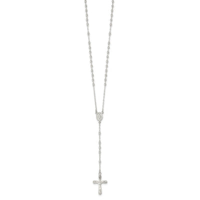 Sterling Silver Polished Crucifix Rosary Necklace