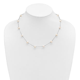 Sterling Silver Rhodium-plated 6- White Near-Round Freshwater Cultured Pearl 14-Station Necklace (Style QH5003-18)