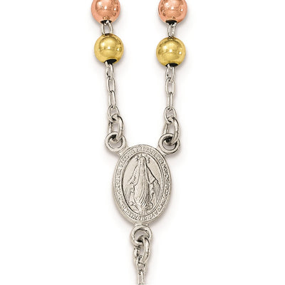 Sterling Silver Polished White Rose and Yellow Bead Rosary Necklace