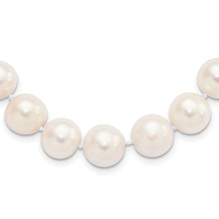Sterling Silver Rhodium-plated 11- White Near-Round Freshwater Cultured Pearl Necklace (Style QH5151-18)