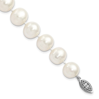 Sterling Silver Rhodium-plated White Near-Round Freshwater Cultured Pearl, 18 x 11 to 12mm