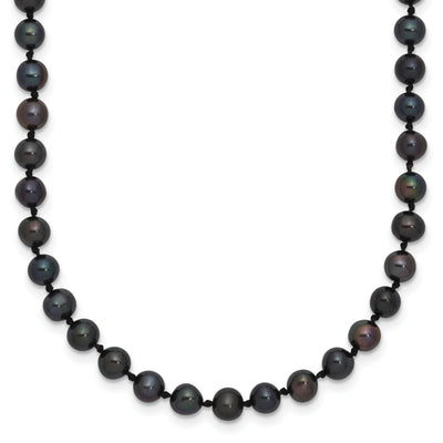 Sterling Silver Rhodium-plated Black Near-Round Freshwater Cultured Pearl