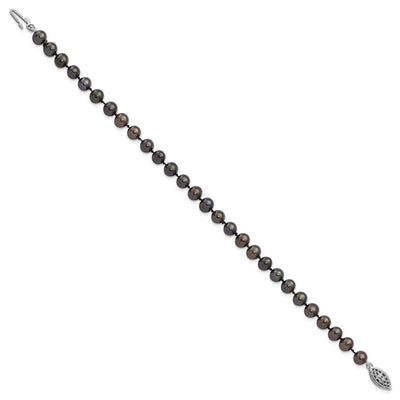 Sterling Silver Rhodium-plated Black Near-Round Freshwater Cultured Pearl, 16 x 5 to 6mm