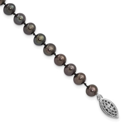Sterling Silver Rhodium-plated Black Near-Round Freshwater Cultured Pearl, 16 x 5 to 6mm