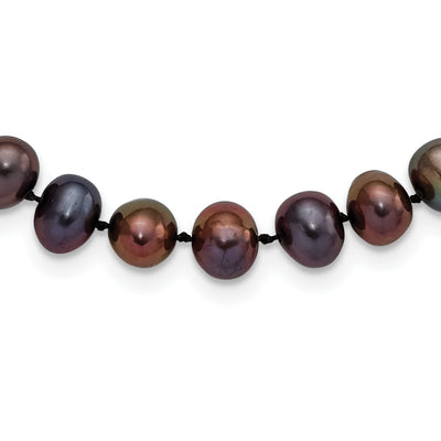 Sterling Silver Rhodium-plated Black Near-Round Freshwater Cultured Pearl, 16 x 7 to 8mm