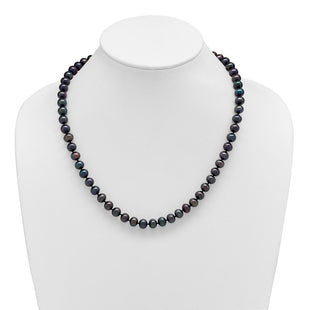 Sterling Silver Rhodium-plated 8- Black Near-Round Freshwater Cultured Pearl Necklace (Style QH5156-20)