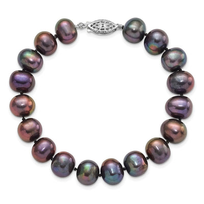 Sterling Silver Rhodium-plated Black Near-Round Freshwater Cultured Pearl, 16 x 9 to 10mm
