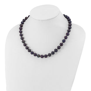 Sterling Silver Rhodium-plated 10- Black Near-Round Freshwater Cultured Pearl Necklace (Style QH5158-18)