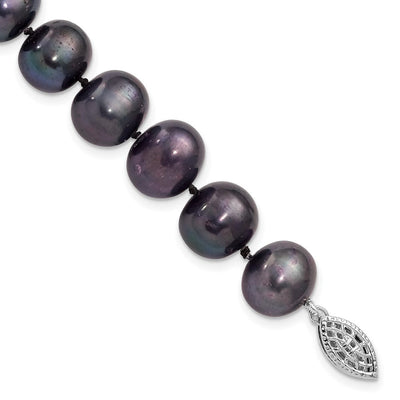 Sterling Silver Rhodium-plated Black Near-Round Freshwater Cultured Pearl, 16 x 10 to 11mm