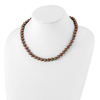 Sterling Silver Rhodium-plated Brown Near-Round Freshwater Cultured Pearl Necklace