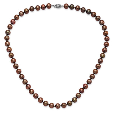 Sterling Silver Rhodium-plated Brown Near-Round Freshwater Cultured Pearl Necklace